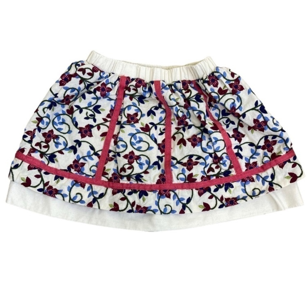 TJ MAXX Toddler Girls Embroidered Floral Dress Skirt Mini Cream Blue Pink Sz 4T